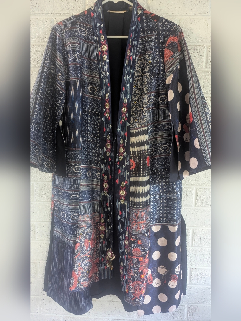 Soft Surroundings Navy and Red Printed Long Kimono - Picture 2 of 9